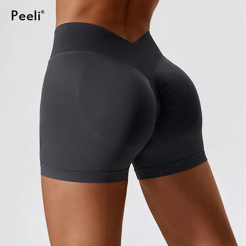 V Back Seamless Shorts Women Sports Shorts Cycling Yoga Shorts Scrunch Butt Biker Fitness High Waist Gym Shorts Leggings Woman