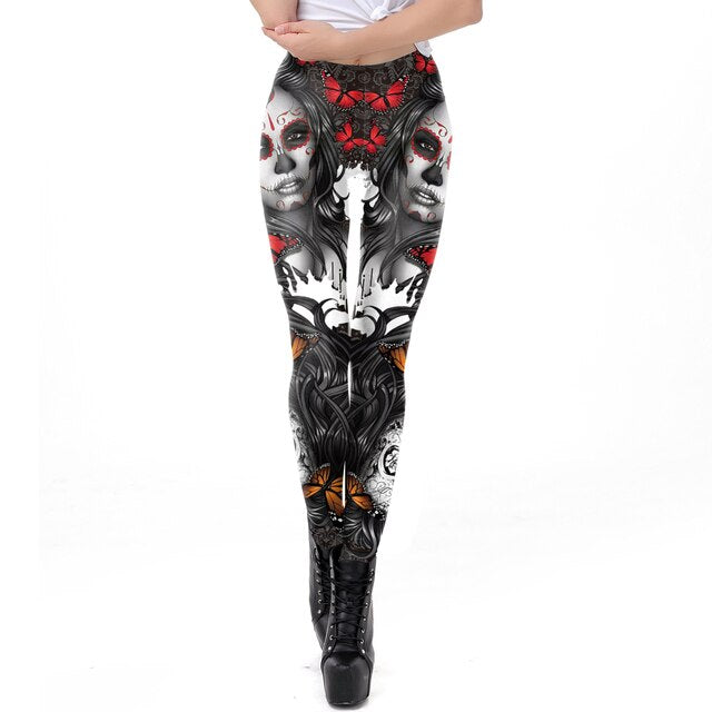 2021 New Cheap Punk Womens Fitness Legging Sugar Skull Leggings For Women Girl Pink Print Workout Fantastic Party Ankle Pants