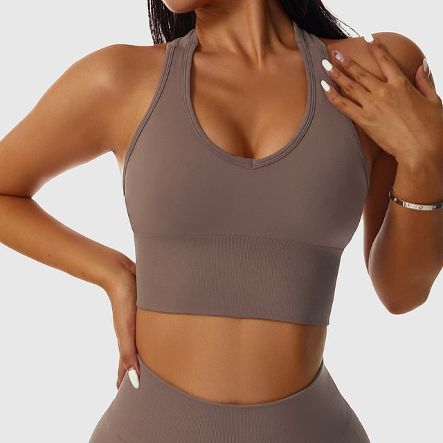 ASHEYWR New Seamless Sets Women Workout Shockproof Gather Undershirt Bra Two-Piece Set Slim Push Up Leggings Fitness Suit Female