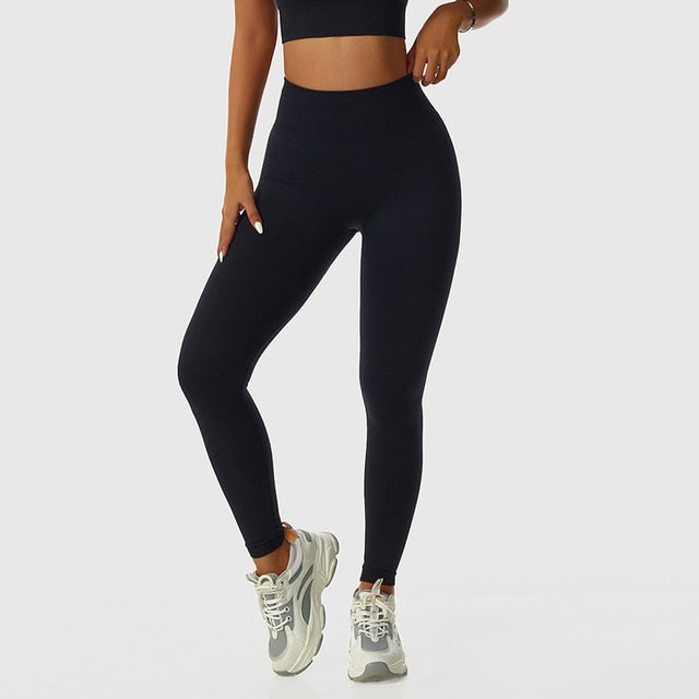 ASHEYWR New Seamless Sets Women Workout Shockproof Gather Undershirt Bra Two-Piece Set Slim Push Up Leggings Fitness Suit Female