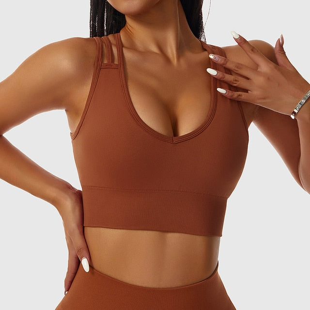 ASHEYWR New Seamless Sets Women Workout Shockproof Gather Undershirt Bra Two-Piece Set Slim Push Up Leggings Fitness Suit Female