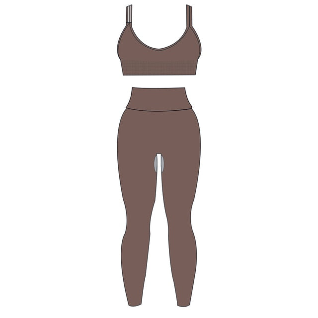 ASHEYWR New Seamless Sets Women Workout Shockproof Gather Undershirt Bra Two-Piece Set Slim Push Up Leggings Fitness Suit Female