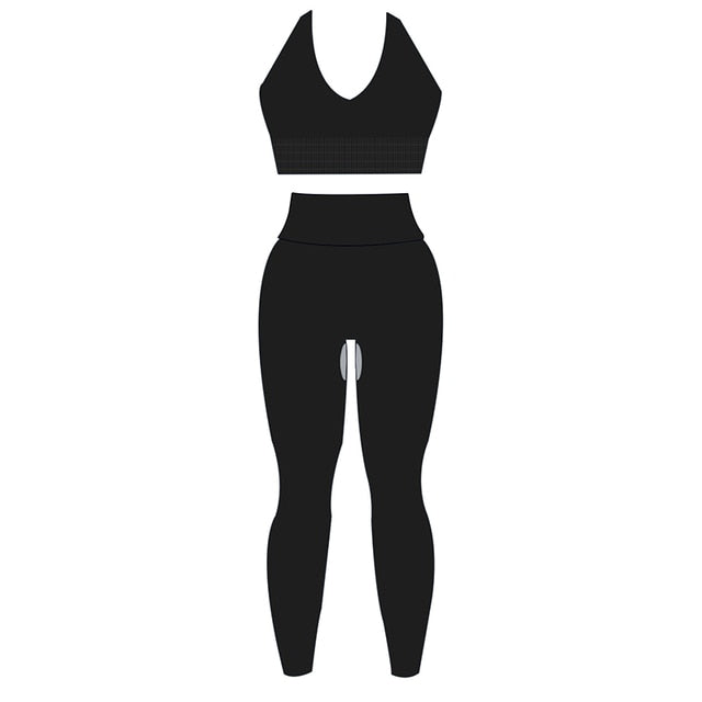 ASHEYWR New Seamless Sets Women Workout Shockproof Gather Undershirt Bra Two-Piece Set Slim Push Up Leggings Fitness Suit Female