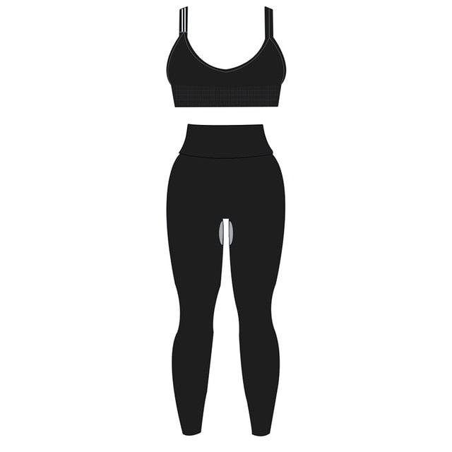 ASHEYWR New Seamless Sets Women Workout Shockproof Gather Undershirt Bra Two-Piece Set Slim Push Up Leggings Fitness Suit Female