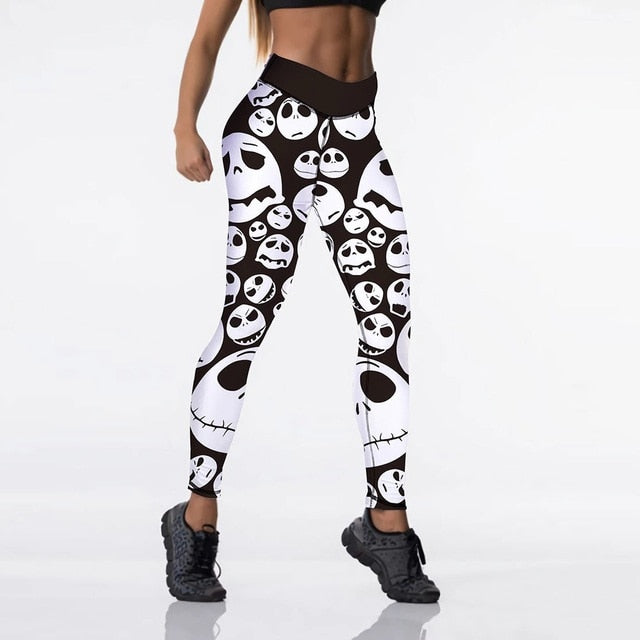 FCCEXIO 3D White Skull Head New Sexy High Waist Fitness Print Leggings Women Workout Push Up Legging Slim Jeggings Women Pants