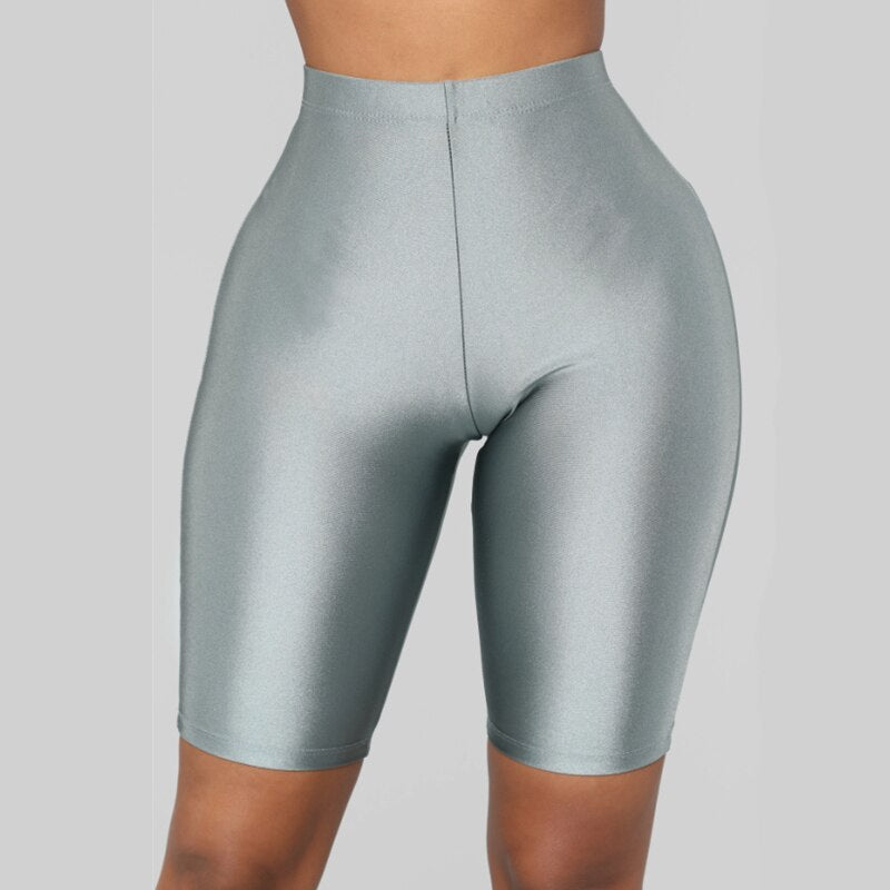 Womens Shorts Hip Gym Fitness Workout Leggings Women High Waist Green Pink Black Shiny Skinny Sport Shorts