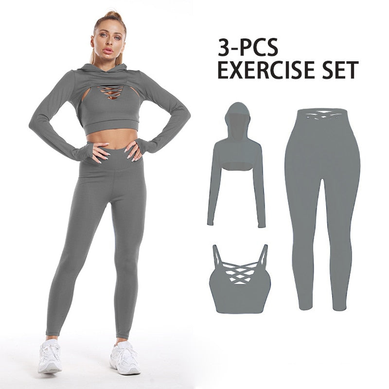 3Pcs Gym Set Women Seamless Yoga Set Sport Suit Long Sleeve Tracksuit Gym Clothing Women Workout Set Seamless Outfits