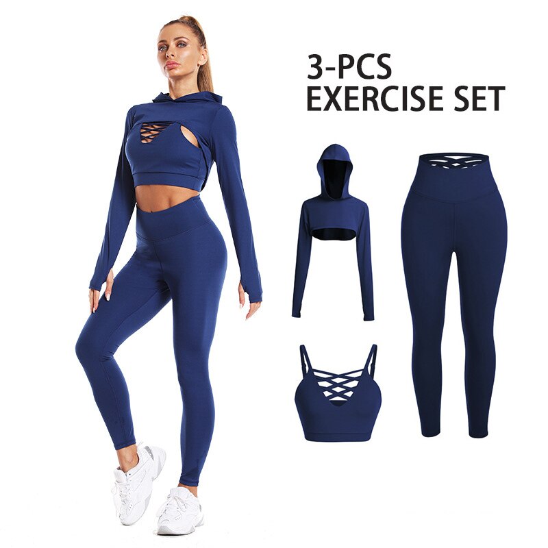 3Pcs Gym Set Women Seamless Yoga Set Sport Suit Long Sleeve Tracksuit Gym Clothing Women Workout Set Seamless Outfits