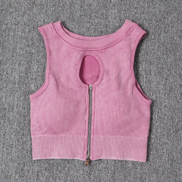 NORMOV Wash Ribbed Yoga Sets 1/2 PCS Sports Sets Zipper Bra Shirts High Waist Fitness Leggings Shorts Women Workout Sets Summer