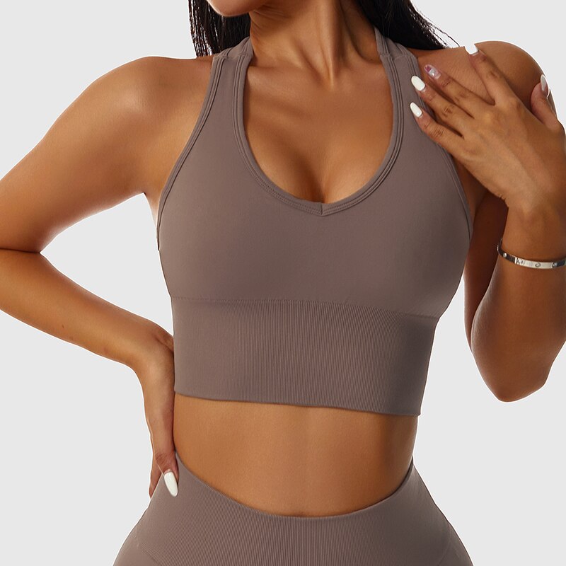 ASHEYWR New Seamless Sets Women Workout Shockproof Gather Undershirt Bra Two-Piece Set Slim Push Up Leggings Fitness Suit Female