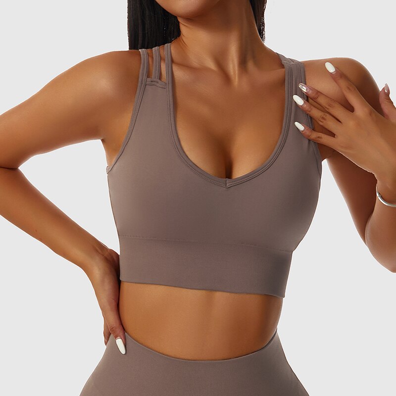ASHEYWR New Seamless Sets Women Workout Shockproof Gather Undershirt Bra Two-Piece Set Slim Push Up Leggings Fitness Suit Female