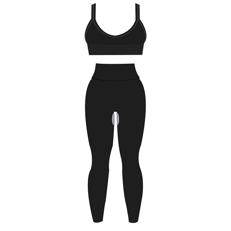 ASHEYWR New Seamless Sets Women Workout Shockproof Gather Undershirt Bra Two-Piece Set Slim Push Up Leggings Fitness Suit Female