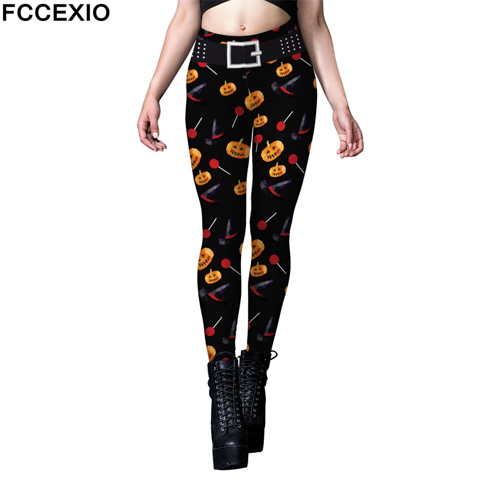 FCCEXIO Halloween Party Rose Skull Print Women Legging Womens Fitness Fashion Leggings Push Up Stretch Leggins Mujer Cosplay