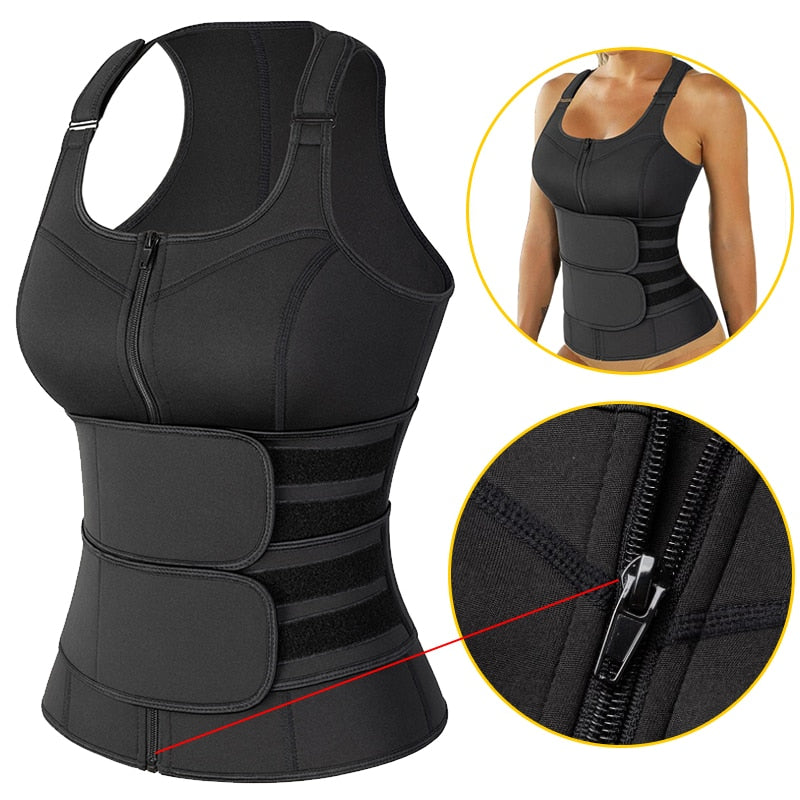 Waist Trainer Body Shaper for Women Plus Size 2 Straps Steel Bones Workout Sauna Trimmer Neoprene Slimming Exercise Corset Tops