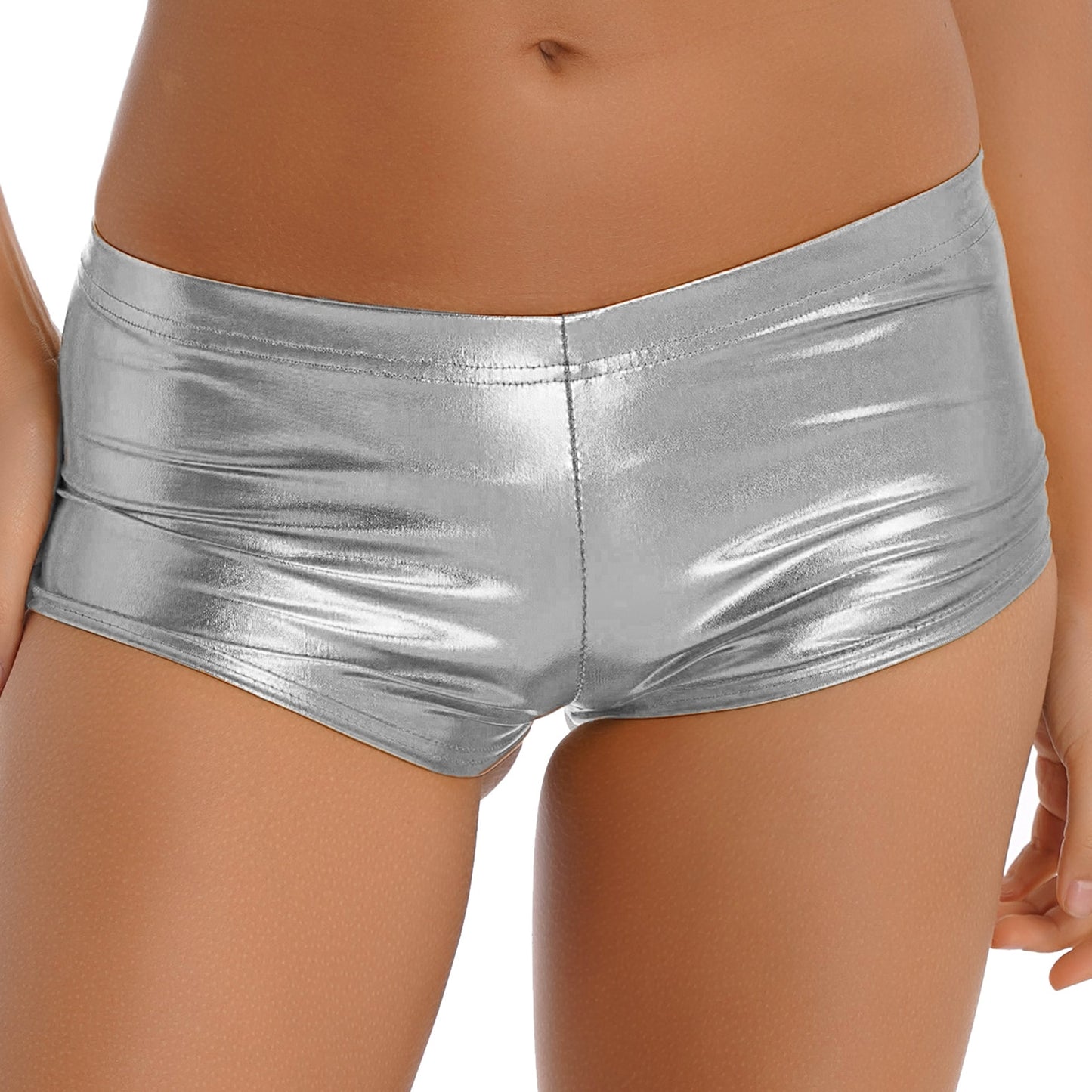 Womens Shorts Clothing Femme Shiny Low Waist Booty Shorts Elastic Waistband Hot Shorts Pants Club Performance Swimming Shorts