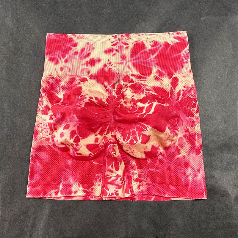 Summer Women's Yoga Shorts Tie Dye Printed High Waist Leggings Cycling Running Sports Shorts Gym clothing with free shipping
