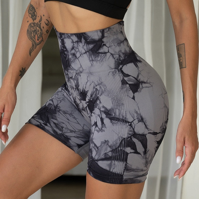 Tie Dye Summer Yoga Shorts Seamless High Waist Butt Lift Fitness Camouflage Shorts Gym Women's Sports Tights Breathable Pants