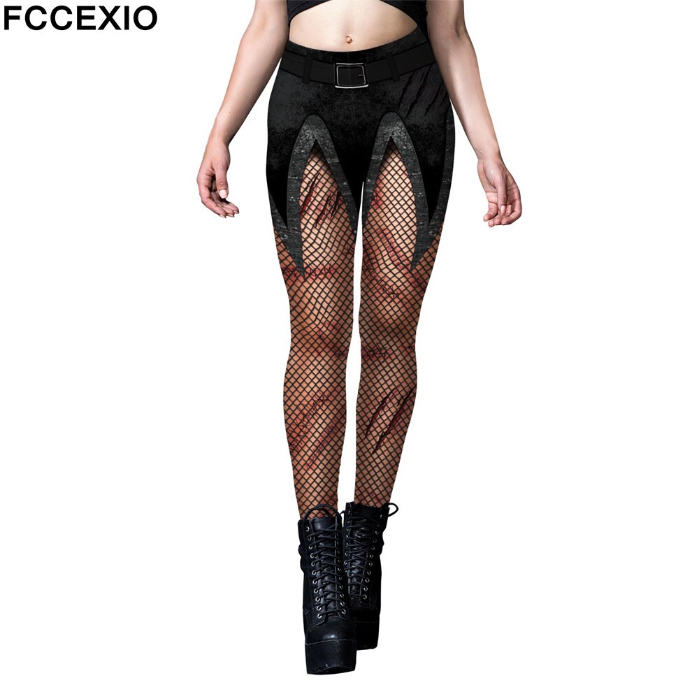 FCCEXIO Halloween Party Rose Skull Print Women Legging Womens Fitness Fashion Leggings Push Up Stretch Leggins Mujer Cosplay