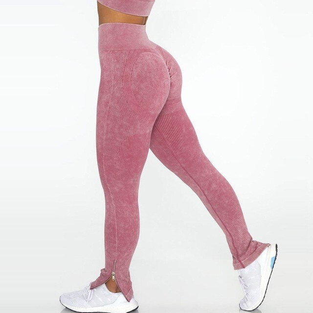 Seamless Gym Set Scrunch Butt Leggings Women Workout Clothing Sports Bra Crop Top Ribbed Long Sleeves Fitness Leggings Outfits