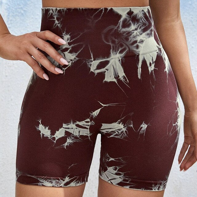 Tie Dye Summer Yoga Shorts Seamless High Waist Butt Lift Fitness Camouflage Shorts Gym Women's Sports Tights Breathable Pants