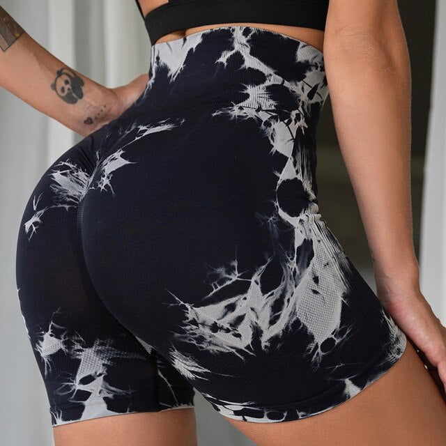 Tie Dye Summer Yoga Shorts Seamless High Waist Butt Lift Fitness Camouflage Shorts Gym Women's Sports Tights Breathable Pants