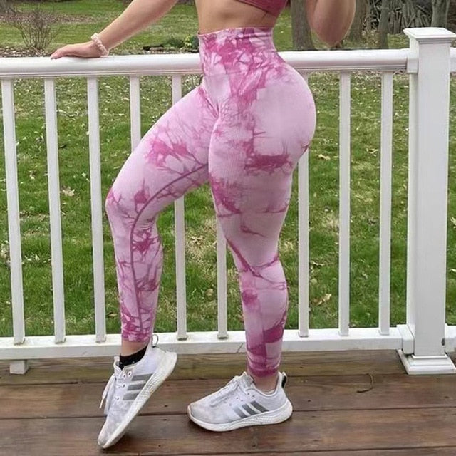 Women Tiedye Gym Leggings Seamless Mujer Push Up Booty Pants Scrunch Sports Fitness High Waist Workout Yoga Leggins Drop Ship