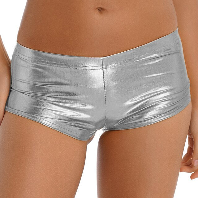 Womens Shorts Clothing Femme Shiny Low Waist Booty Shorts Elastic Waistband Hot Shorts Pants Club Performance Swimming Shorts