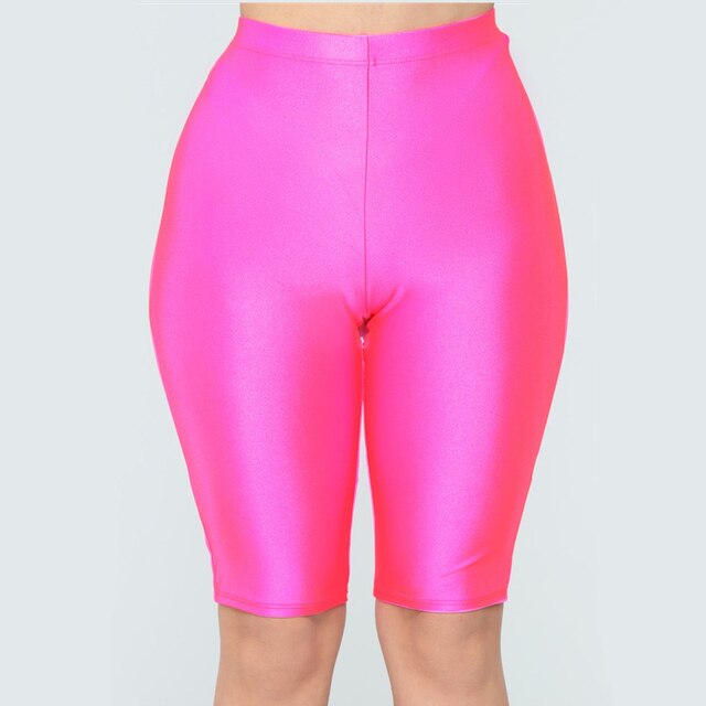Womens Shorts Hip Gym Fitness Workout Leggings Women High Waist Green Pink Black Shiny Skinny Sport Shorts