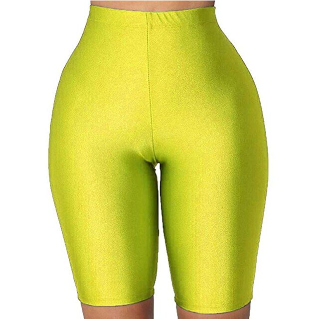 Womens Shorts Hip Gym Fitness Workout Leggings Women High Waist Green Pink Black Shiny Skinny Sport Shorts