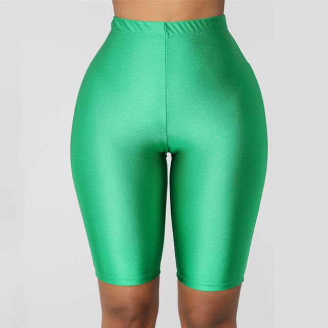 Womens Shorts Hip Gym Fitness Workout Leggings Women High Waist Green Pink Black Shiny Skinny Sport Shorts