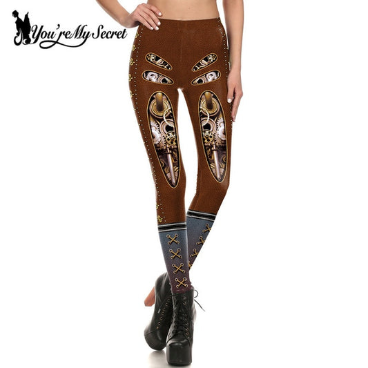 [You're My Secret] Retro Gothic Style Leggings Gear Steampunk Printed Legging For Women Workout Fitness Clothes Push Up Pants