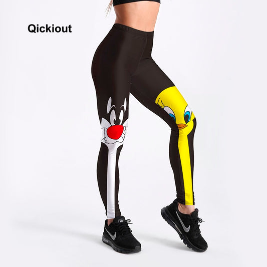 Qickitout Leggings 2018 Drop Shipping Fitness Pants Women Lovely Cartoon Cat and Duck Printed Women Cute Casual Leggings