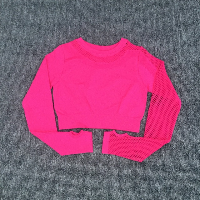Yoga Set Women Sport Suit Gym Clothes 2 Piece Seamless Hollow Out Fitness Long Sleeve Crop Top High Waist Workout Leggings