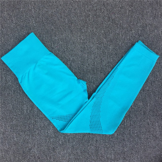 Yoga Set Women Sport Suit Gym Clothes 2 Piece Seamless Hollow Out Fitness Long Sleeve Crop Top High Waist Workout Leggings