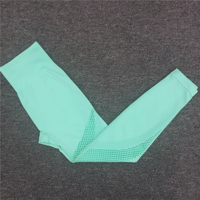 Yoga Set Women Sport Suit Gym Clothes 2 Piece Seamless Hollow Out Fitness Long Sleeve Crop Top High Waist Workout Leggings