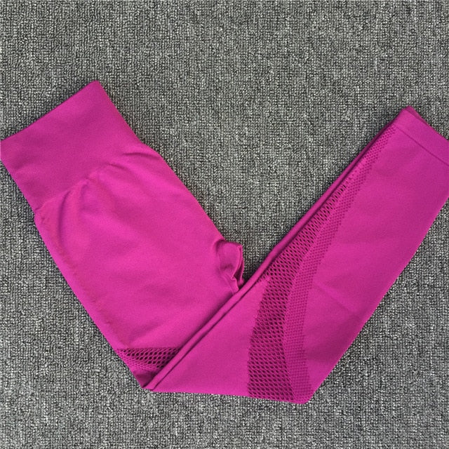 Yoga Set Women Sport Suit Gym Clothes 2 Piece Seamless Hollow Out Fitness Long Sleeve Crop Top High Waist Workout Leggings