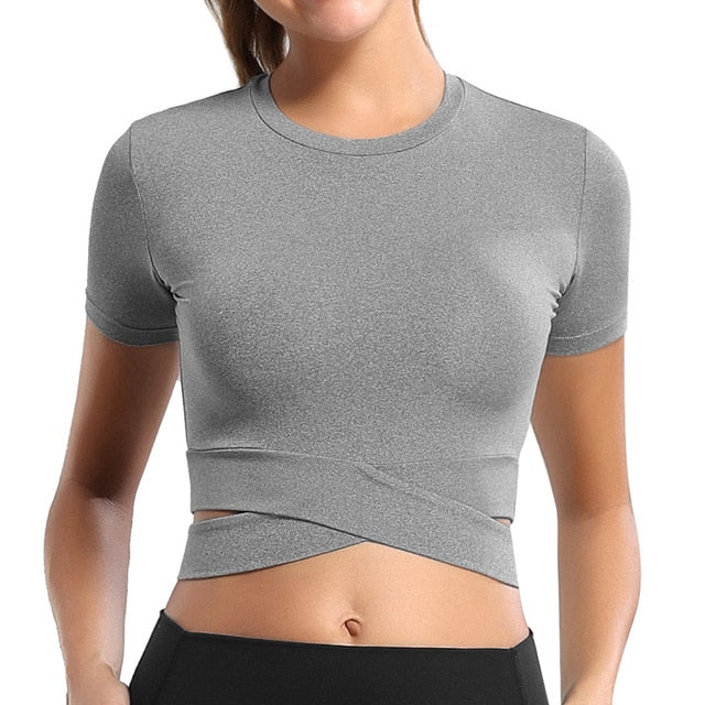 VERTVIE Tight Seamless Yoga Shirts Women Short Sleeve Cropped Gym Tops Fitness Woman Running Workout Sport T-Shirts Sports Wear