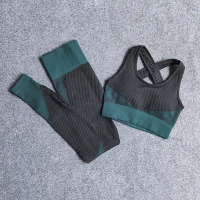 2 PC Long Sleeve Gym Cropped Top Seamless Leggings Yoga Set Workout Clothes Women Sport Suit Fitness Set Sports Bra Sportswear