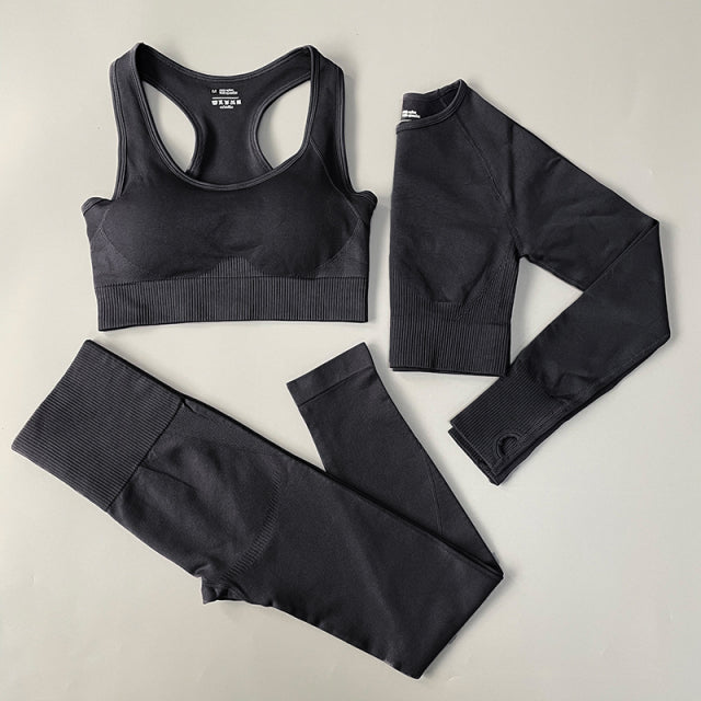 2/3/4PCS Seamless Women Yoga Set Workout Sportswear Gym Clothes Fitness Long Sleeve Crop Top High Waist Leggings Sports Suit