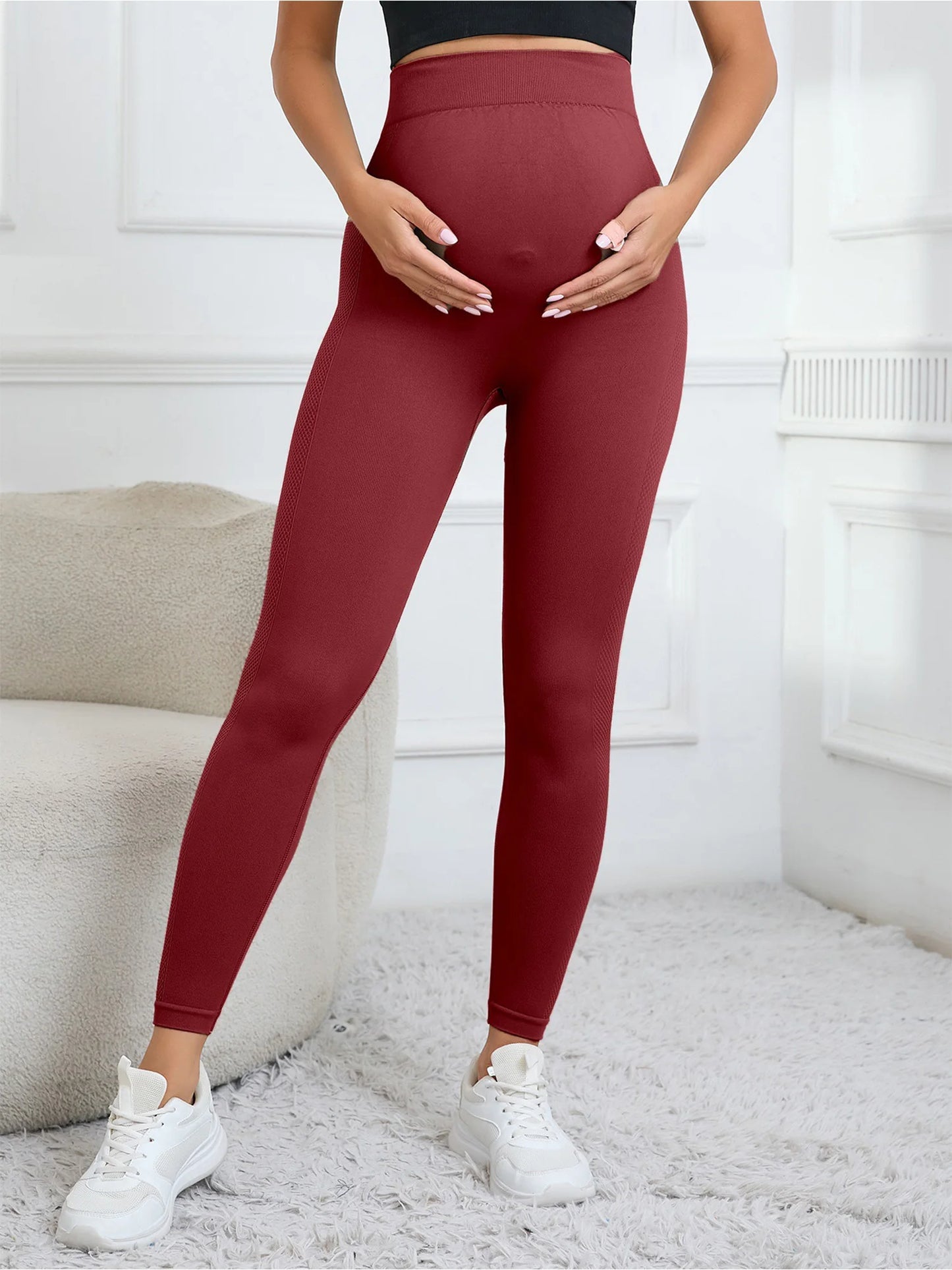Maternity Casual Yoga Leggings with Belly Support Pregnant Woman High Waist Pilates Pants Trousers for Sports Workout Daily Wear