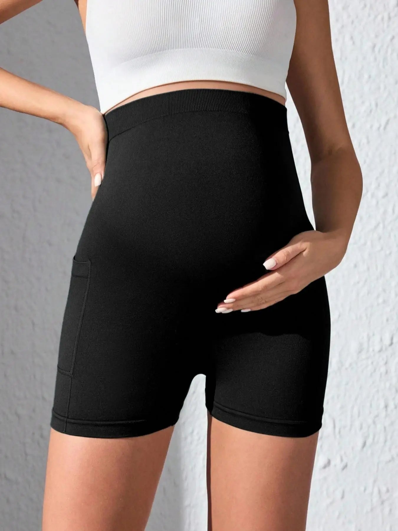 Women's Maternity Yoga Shorts Over The Belly Bump Summer Workout Running Active Short Pants with Pockets