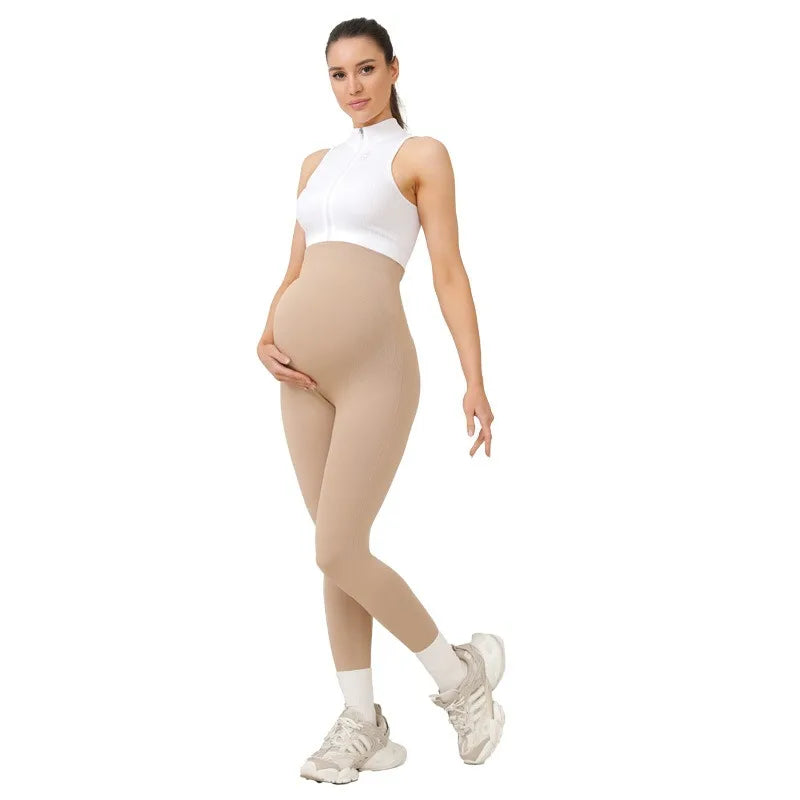Seamless Maternity Yoga Leggings, Abdominal Support Non-Slip Waist, Casual Outdoor Maternity Pants for Trendy Moms