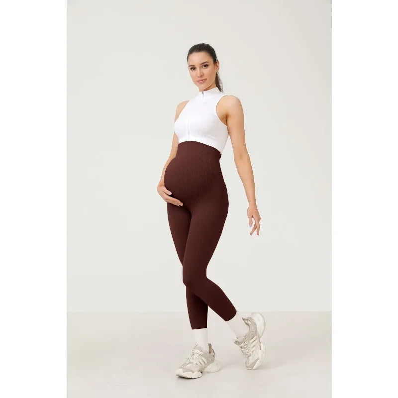 Seamless Maternity Yoga Leggings, Abdominal Support Non-Slip Waist, Casual Outdoor Maternity Pants for Trendy Moms
