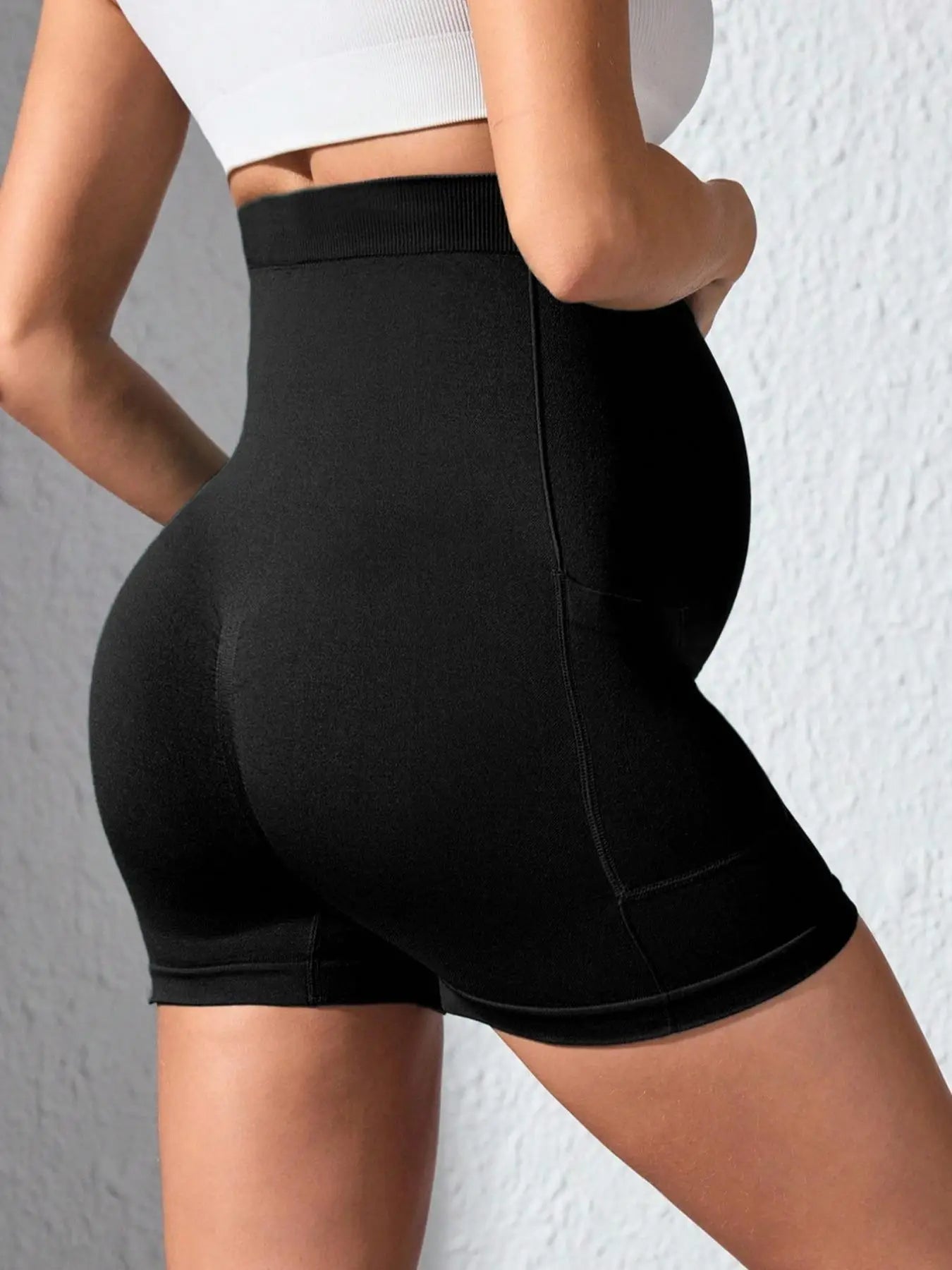 Women's Maternity Yoga Shorts Over The Belly Bump Summer Workout Running Active Short Pants with Pockets