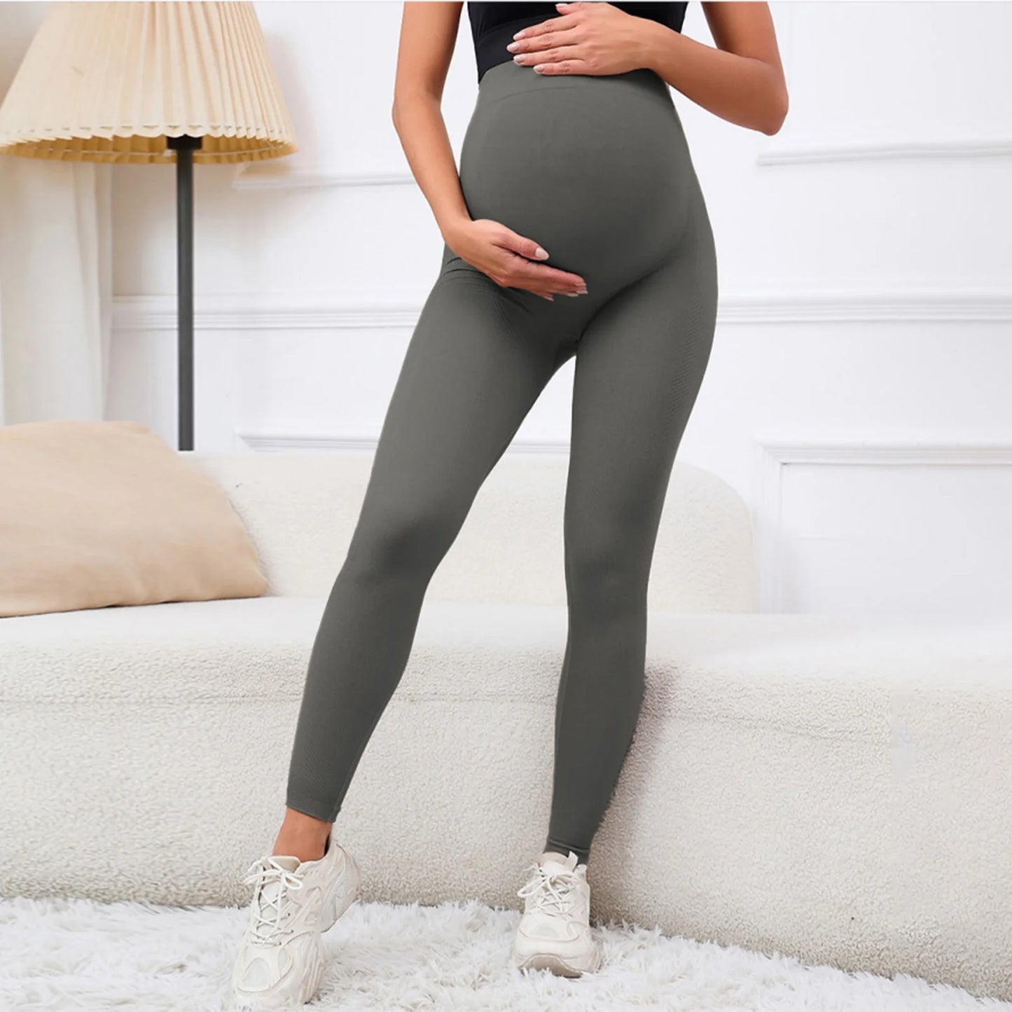 Maternity Casual Yoga Leggings with Belly Support Pregnant Woman High Waist Pilates Pants Trousers for Sports Workout Daily Wear
