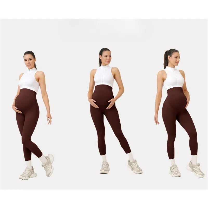 Seamless Maternity Yoga Leggings, Abdominal Support Non-Slip Waist, Casual Outdoor Maternity Pants for Trendy Moms