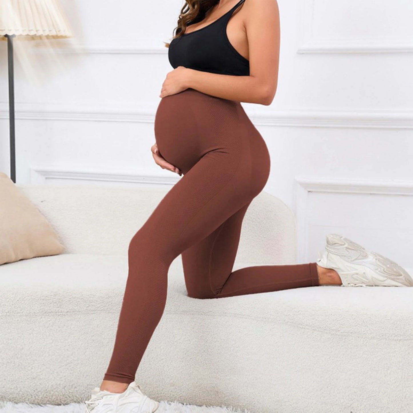 Maternity Casual Yoga Leggings with Belly Support Pregnant Woman High Waist Pilates Pants Trousers for Sports Workout Daily Wear