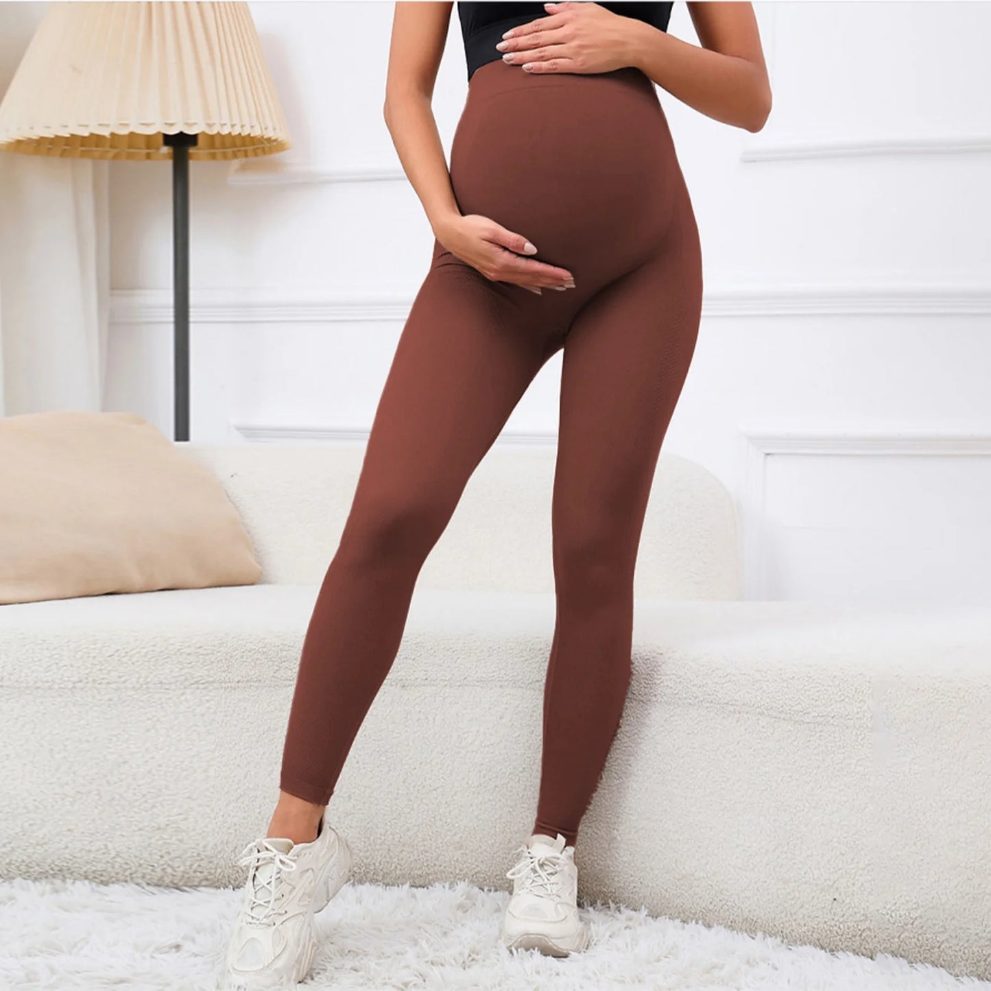Maternity Casual Yoga Leggings with Belly Support Pregnant Woman High Waist Pilates Pants Trousers for Sports Workout Daily Wear