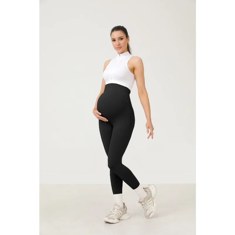 Seamless Maternity Yoga Leggings, Abdominal Support Non-Slip Waist, Casual Outdoor Maternity Pants for Trendy Moms