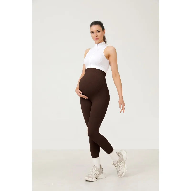 Seamless Maternity Yoga Leggings, Abdominal Support Non-Slip Waist, Casual Outdoor Maternity Pants for Trendy Moms